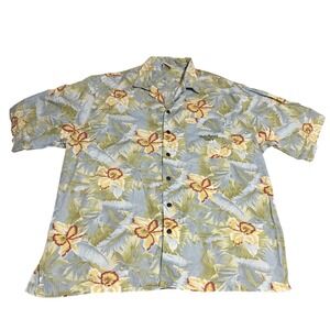 VTG 90s Rainforest Cafe Hawaiian Shirt Mens Large L Floral Cotton Made Hong Kong
